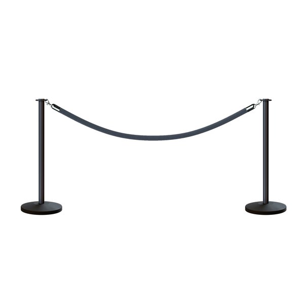 Montour Line Stanchion Post and Rope Kit Black, 2 Flat Top 1 Gray Rope C-Kit-2-BK-FL-1-PVR-GY-PS